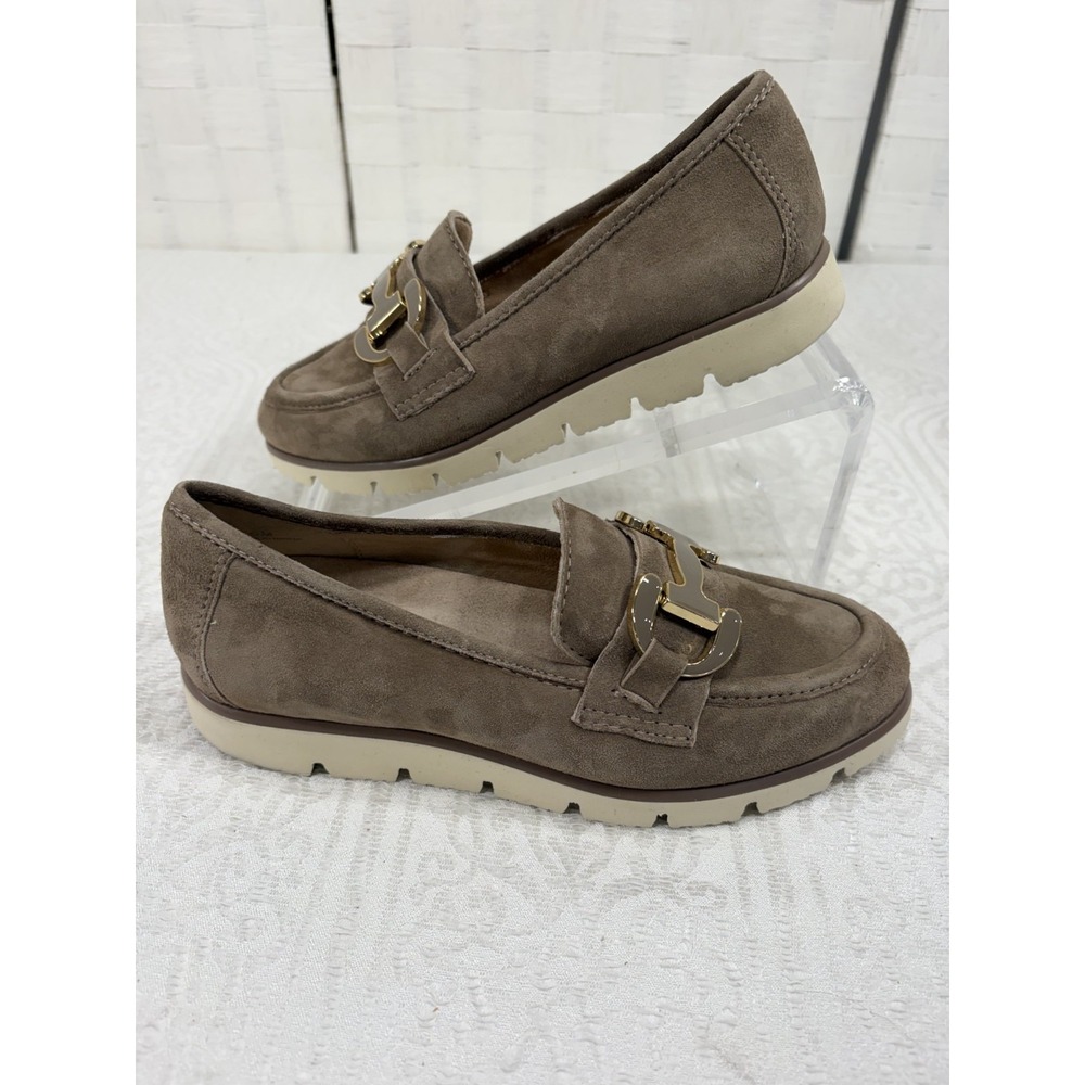 Vaneli Jards Loafers taupe suede polished gold tone hardware womens 6m